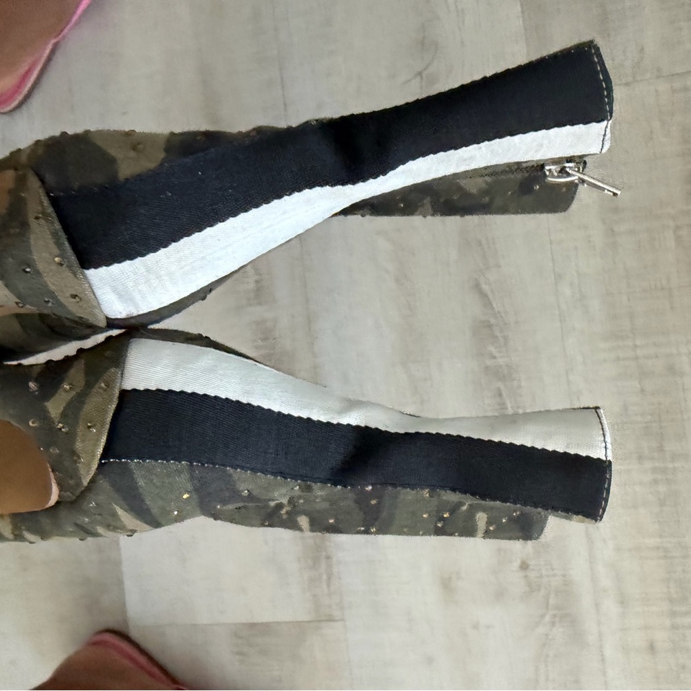 Steve Madden Olive Camo  rhinestone High-Heel Boots with Black a - Picture 4 of 15